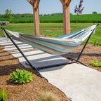 Vivere Double Sunbrella Hammock with Space-Saving Steel Stand and Premium Carry Bag - 450 lb Weight Capacity (Gateway Mist) - Image 2