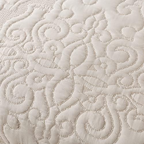 NEWLAKE Quilt Bedspread Set, Beige Jacquard Embossed Floral Pattern Reversible Embroidered Microfiber Coverlet Sets, Queen Size - Image 5