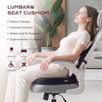 Coverado Car Seat Cushion and Lumbar Support Pillow, Memory Foam Cooling Silk, Ergonomic Support for Back Pain Relief, Seat Cushion for Car Driver & Office Chair Universal Fit Black&Gray - Image 2