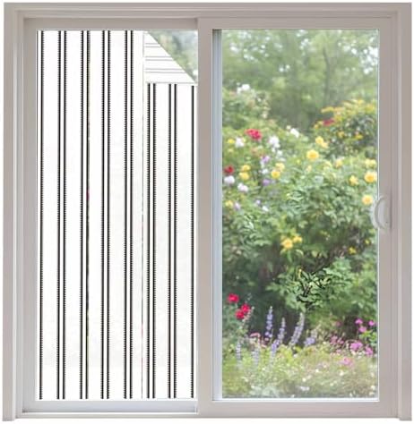 Window Privacy Film Frosted, Black Vertical Striped Non-Adhesive Static Cling Window Tint, Minimalist Modern Lines Geometric Insulated Windows Frosted Films for Living Room, 35.4 x 78.7 Inches by Unknown