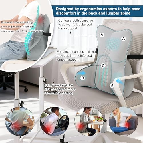 Lumbar Back Pillow (Pat. Pend), Supportive Back Cushion for Bed, Couch & Recliner, Ergonomic Lumbar Pillow with Customizable Firmness for Lower Back Pain Relief, Zinc Gray - Image 4