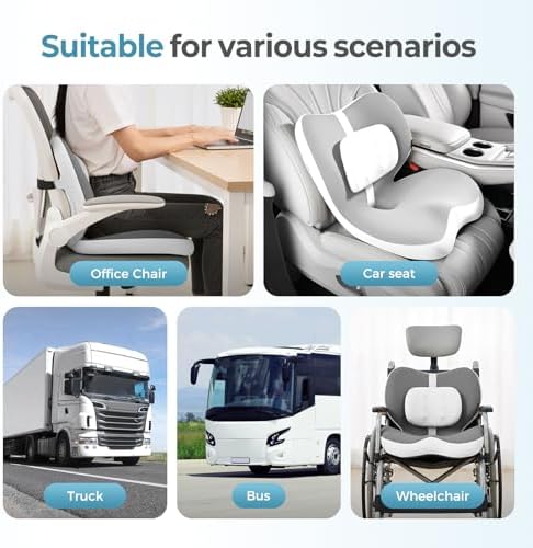 FLORICH 2 in1 Truck Seat Cushion and Lumbar Support Pillow Memory Foam Car Seat Cushion with Adjustable Strap for Truck Driver Long Drives, Fits Semi Truck Seat,Car,Office&Gaming Chair(Light Grey) - Image 5