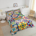 Erosebridal Colorful Mexican Style Toddler Bedding Set,Retro Talavera Tile Comforter Set for Kids Room Decor,Exotic Ethnic Boho Quilt Bed Set Patchwork Floral Print Down Comforter 2Pcs - Image 3