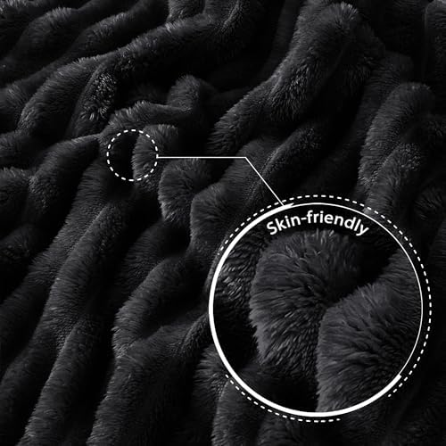 Exclusivo Mezcla Striped California King Fleece Bed Blanket, Black - Image 6