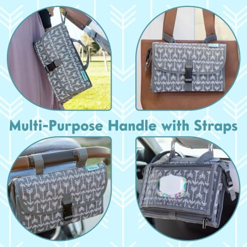 Kopi Baby Portable Diaper Changing Pad, Wipes Pocket, Premium Grey Arrows - Image 3