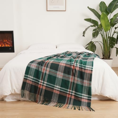 Pure Wool Plaid Throw Blanket,Super Soft Lightweight Home Decorative Throw - Image 4