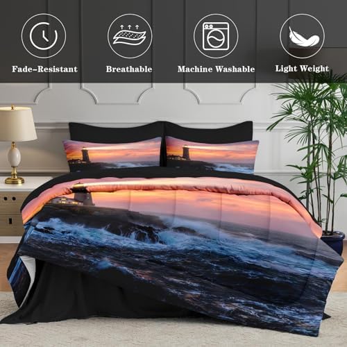 WeCozy Queen Comforter Set with Sheets, 7 Pieces Lighthouse Ocean Bedding - Image 5