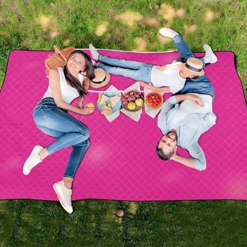 Outdoor Picnic Blanket Water Resistant Party Waterproof Blanket 80"X60" for Outdoorsy People Picnic Items, Neon Pink - Image 7