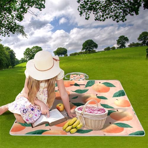 MNSRUU Picnic Blanket Waterproof Foldable, Peach Plants Large Outdoor Picnic Beach Camping Blanket Travel Mat, Shoulder Strap Tote, Rectangle 57x59in - Image 2