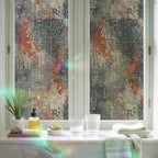 Window Privacy Film Static Cling, Burnt Orange Gray Decorative Stained Glass Window Film for French Doors/Wide Windows, Geometric Modern Industrial Abstract Art 35.4 x 78.7 Inches - Image 6