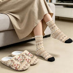 Jeiento Winter Fuzzy Slipper and Crew Socks Warm Winter Shoes Lightweight Soft Cushion House Slipper Bedroom Shoes - Image 3