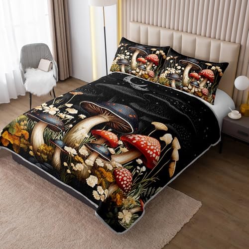HOSIMA Mushroom King Quilt,Colorful Floral Bedspread with 2 Pillowcases. - Image 2
