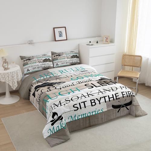 Castle Fairy Lake House Bedding Set Twin Size,Fishing and Boating Comforter 2pcs Kids Teens Boys Men Bedroom Decor Rustic Farmhouse Wood Quilted Duvet Outdoor Adventure Camper Insert,1 Pillowcase - Image 3