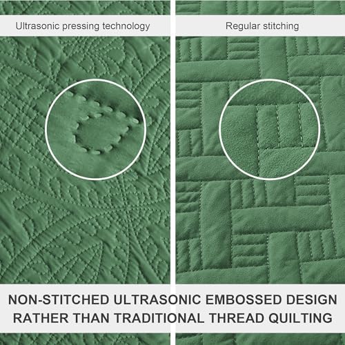 Love's cabin Oversized King Size Quilt Bedding Set Dark Green Bedspreads - Oversized King Lightweight Bedspread Comforter - Coin Pattern Coverlet for All Season - 3 Pieces (1 Quilt, 2 Pillow Shams) - Image 3