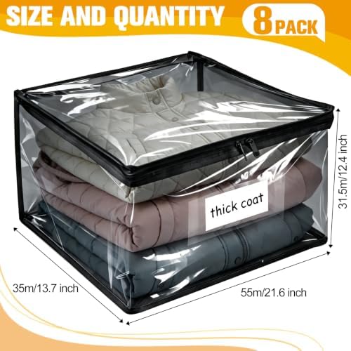 Plastic Storage Bags with Easy-Glide Zipper, Pack of 8, Durable Clear Vinyl Zippered Storage Bags for Clothes Sweaters Comforters Blankets Sheets Bedding (21.6 x 13.7 x 12.4 Inch, Transparent Black) - Image 2