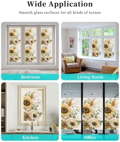 Window Privacy Film Frosted, Pumpkins Sunflower Fall Non-Adhesive Static Cling Window Tint, Thanksgiving Botanical Rustic Insulated Windows Frosted Films for Living Room, 35.4 x 78.7 Inches - Image 7