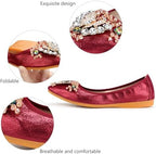 KUNWFNIX Women Ballet Flats Rhinestone Wedding Ballerina Shoes Foldable Sparkly Comfort Slip on Flat Shoes - Image 3