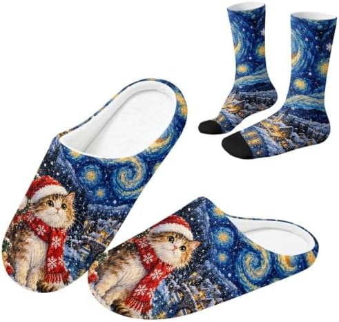 Jeiento Winter Fuzzy Slipper and Crew Socks for Women,Adult Slip-on Close Toe House Slipper,Flat Comfort home Slides by Jeiento