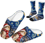 Jeiento Winter Fuzzy Slipper and Crew Socks for Women,Adult Slip-on Close Toe House Slipper,Flat Comfort home Slides by Jeiento