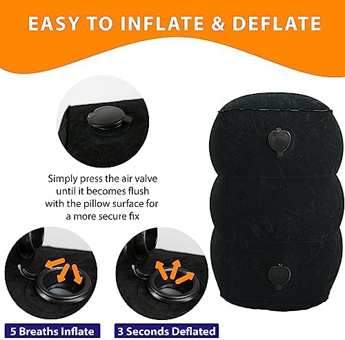 Inflatable Travel Foot Rest Pillow - Adjustable Leg Rest for Airplane, Car, Train, Home & Office, Comfortable Seat Extender for Kids - Black - Image 4