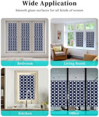 Window Privacy Film Frosted, Blue White Plaid Reusable Static Cling Window Tints, Modern Abstract Geometric Lattice Heat Control Windows Films for Offices, Balcony, 29.5 x 118 Inches - Image 7