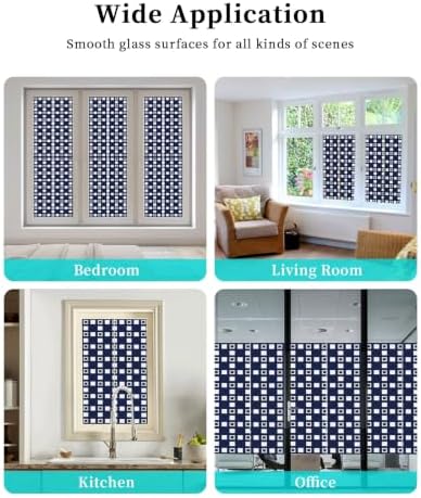 Window Privacy Film Frosted, Blue White Plaid Reusable Static Cling Window Tints, Modern Abstract Geometric Lattice Heat Control Windows Films for Offices, Balcony, 29.5 x 118 Inches - Image 7