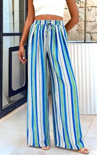 PRETTYGARDEN Womens Pants Elastic Waist Striped Lightweight Palazzo Pant - Image 3