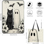 Halloween Black Cat Bat Floral Extra Large Picnic Blankets Waterproof Foldable Beach Blanket Waterproof Sandproof Outdoor Packable Camping Blanket with Zip 59"x39" - Image 3