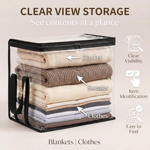 Clear Storage Bins with Lids, Plastic Storage Boxes and Closet Organizers for Under Bed Toy Storage, Foldable Moving Bags for Packing Clothes (Black-8PCS, Large: 15 x 9.5 x 12.6 in) - Image 4