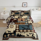 Deer and Bear Wild Animal Bedding Set King Size,Tribal Exotic Style Patchwork Plaid Comforter Set Room Decor for Home,Retro Rustic American Geometric Microfiber Down Comforter,with 2 Pillowcases - Image 6
