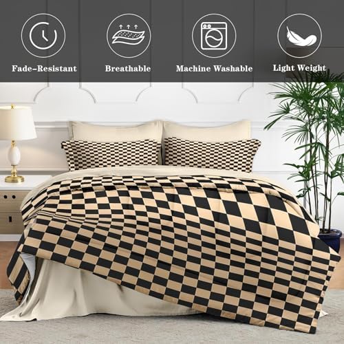 Comforter Set of 7, Soft, Queen Size, Khaki Black Geometric - Image 4