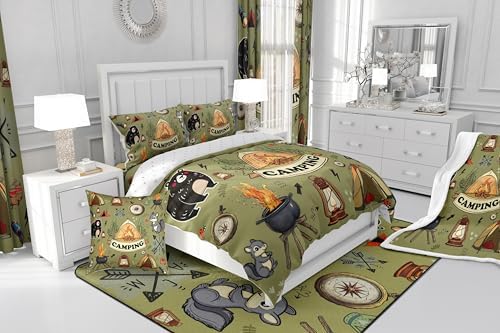 Erosebridal Kids RV Camper King Comforter Set,Camping Tent Bedding Set for Boys Girls Room Decor,Forest Bear Fox Bed Set Rustic Style Travel Trailer Bedding Comforter Sets,2 Pillowcases - Image 6