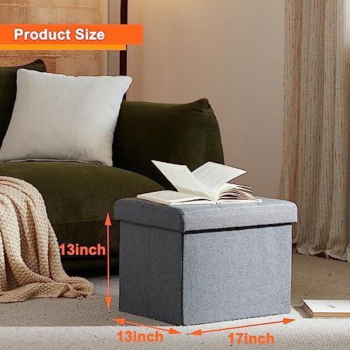 ALASDO Storage Ottoman Footrest Stool Small Ottoman with Storage Foldable Ottomans Foot Rest Footstool Bench for Living Room 17x13x13inches Grey (Pack of 2) - Image 3