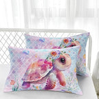 Nttopship Pink Cute Turtle Comforter Sets Twin Size，Bedding Sets for Kids,Flower turtles and fish scales Comforter Sets All Season 1 Comforter and 2 Pillowcases - Image 4