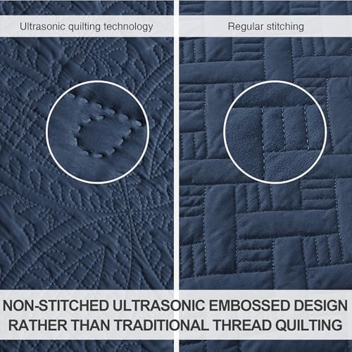 Love's cabin Oversized King Size Quilt Bedding Set Navy Bedspreads - Oversized King Lightweight Bedspread Comforter - Coin Pattern Coverlet for All Season - 3 Pieces (1 Quilt, 2 Pillow Shams) - Image 3
