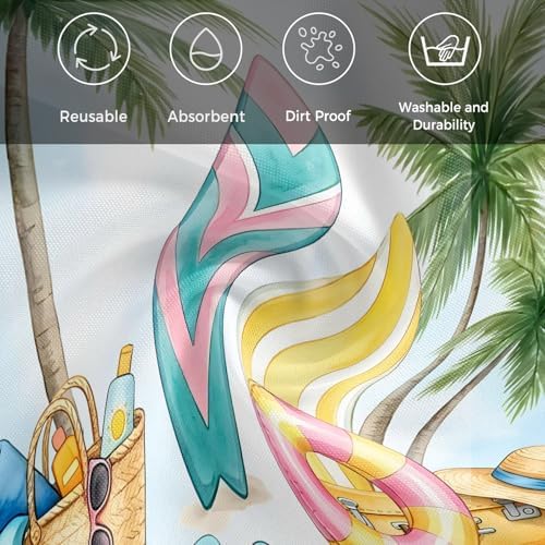 Cloth Napkins Set of 6-20x20 Inches, Summer Beach Surfboard Washable Reusable Table Napkins, Tropical Palm Tree Swimming Ring Soft & Absortbent Dining Napkin for Party Wedding Hotel Restaurant - Image 7