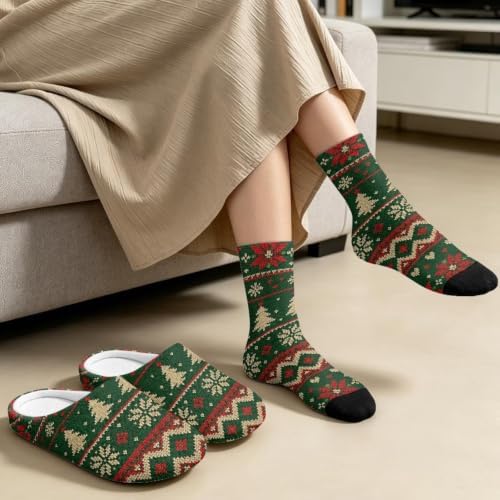 House Slipper and Socks Set for Women Warm Comfy Fuzzy Slipper with Crew Socks Plush Fuzzy Slippers for Indoor - Image 4