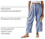 TARSE Womens Linen Wide Leg Striped Pants Casual Barrel Palazzo Harem Pants - Image 4