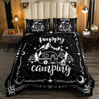 Erosebridal Camping Comforter Set Twin Black and White for Kids Boys Girls - Happy Camping Bedding Set for RV, Moon and Stars Room Decor Quilt Bed Set 2Pcs by Erosebridal