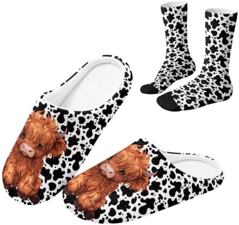 Womens Fuzzy Slipper with Socks Warm Cozy House Slipper and Socks Set Plush Winter Shoes for Indoor by Baxinh