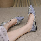 KUNWFNIX Women Ballet Flats Rhinestone Wedding Ballerina Shoes Foldable Sparkly Comfort Slip on Flat Shoes - Image 3