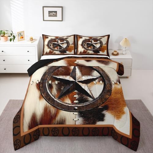Feelyou Farmhouse Cowhide Comforter Set for Kids Boys Girls Cow Fur Star - Image 4
