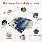 Fall Throw Blanket, Blue Pumpkin Thanksgiving Fluffy Soft Blankets for Couch Bed Travel, Autumn Eucalyptus Leaves Plush Microfiber Striped Flannel Blankets, Vintage Lightweight Sofa Blankets 50"x80" - Image 6