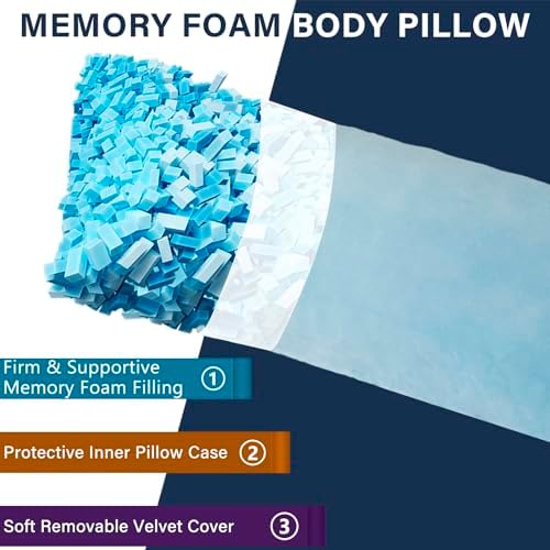1 MIDDLE ONE Body Pillow, Memory Foam Body Pillows for Adults Sleeping, Long Pillow for Bed, Big Large Firm Full Body Pillow for Side Sleeper, 20x54 Inch, Light Blue - Image 2