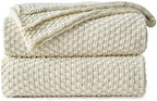 Longhui bedding 100% Cotton Knitted Throw Blanket – Cream, Soft & Cozy, Machine Washable, 51"x63" – Perfect for Living Room, Couch, Sofa, Bed or Travel by LongHuiBedding
