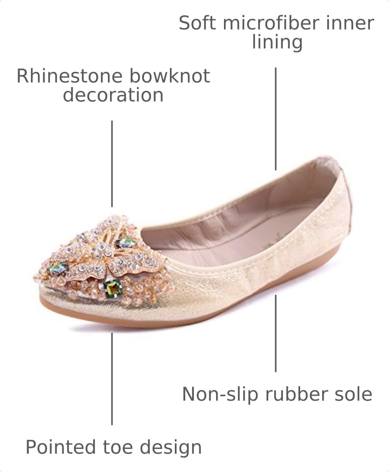 VYKF Womens Ballet Flats Foldable Rhinestone Pointed Toe Wedding Shoes Comfortable Slip on Flat Shoe - Image 3