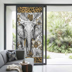 Window Privacy Film Frosted, Elephant Non-Adhesive Static Cling Window Tint, Tropical Flowers Palm Leaves Leopard Prints Insulated Windows Frosted Films for Living Room, 35.4 x 78.7 Inches - Image 2