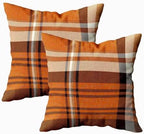 EMMTEEY Orange Brown Tartan Plaid Checkered Pillow Covers 24x24 Set of 2 by EMMTEEY