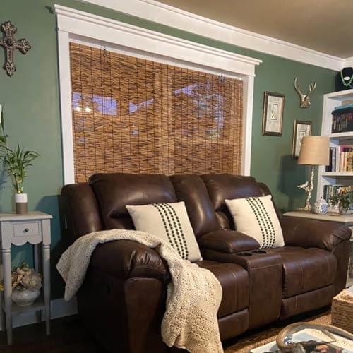 Bamboo Blinds for Indoor Windows, Reed Roller Shades, Cordless Privacy Blind Screen for Door Patio, Natural Protective Curtains, Light Filtering Roman Shades Style, Cocoa(26" W X 24" H) - Image 3