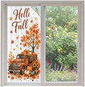 Window Privacy Film Frosted, Thanksgiving Non-Adhesive Static Cling Window Tint, Fall Orange Car Pumpkin Maple Wood Grain Insulated Windows Frosted Films for Living Room, 35.4 x 78.7 Inches by Unknown